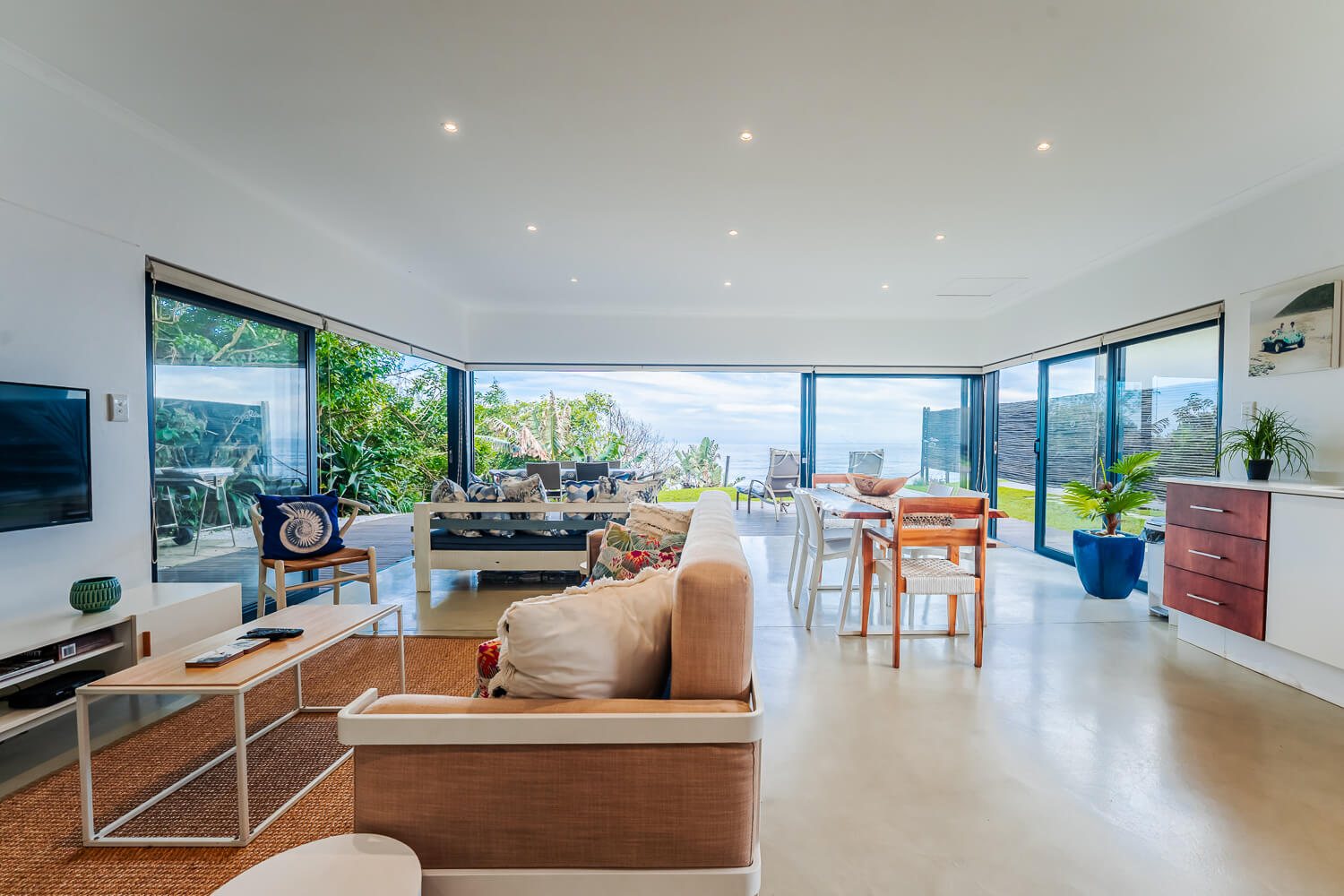 open plan living with sea view